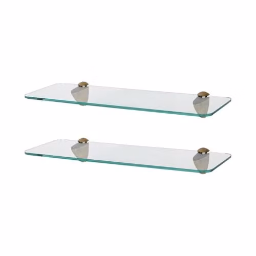 Harbour Housewares 2x Wall-Mounted Rounded Glass Bathroom Shelves in Gold and Transparent, Width: 40 cm