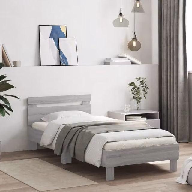 Berkfield Home Small Single Bed Frame with Headboard in Grey Sonoma, W: 75 cm x L: 190 cm – 1