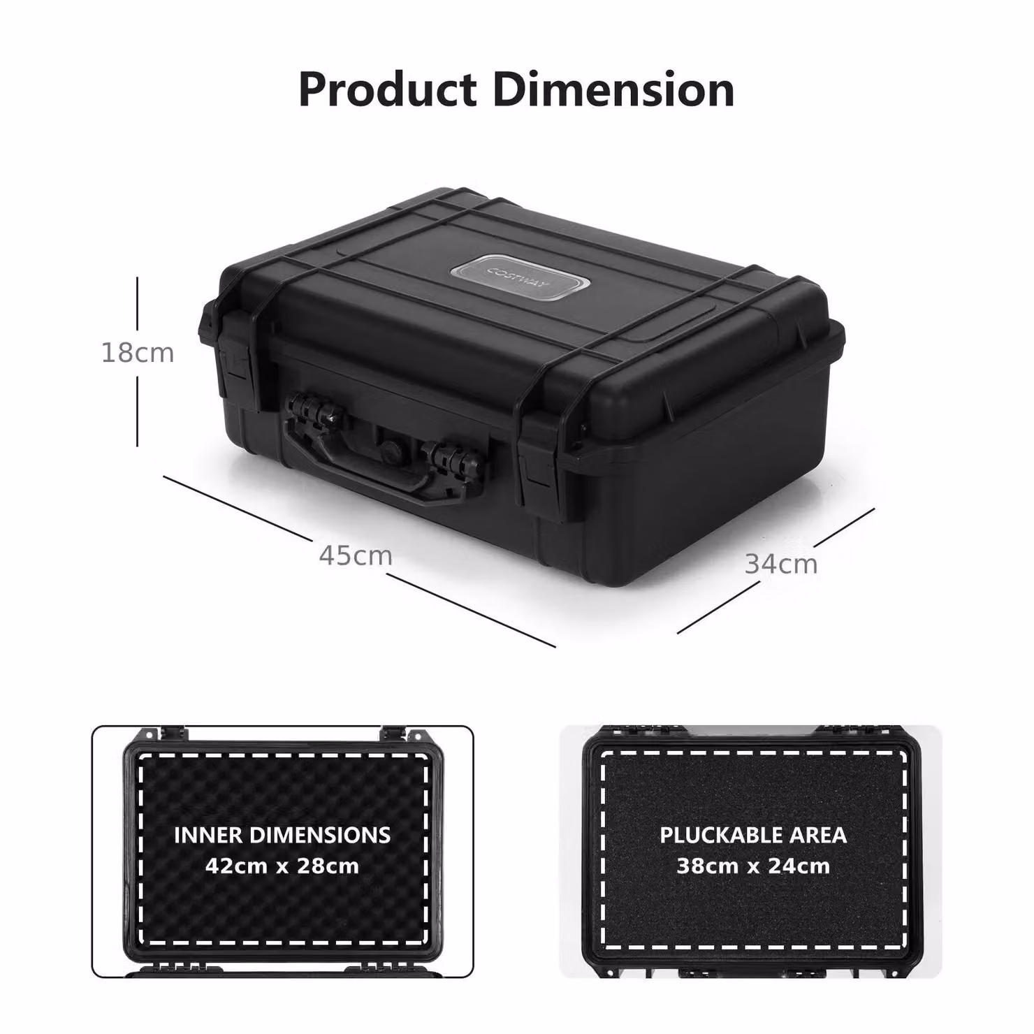 Costway Waterproof Hard Case Shockproof Camera Case with Customizable Fit Foam in Black – 2