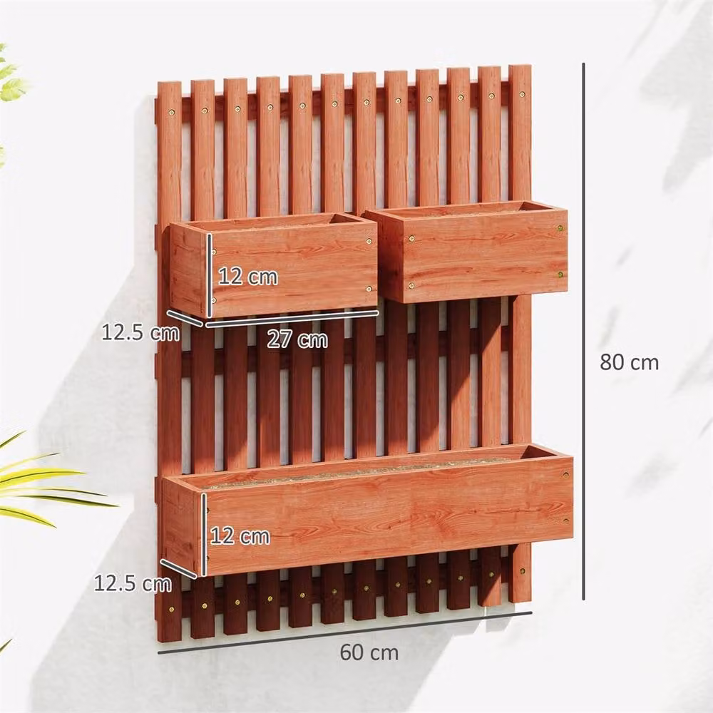 Nordara Wall Mounted Garden Planter Trellis with 3 Movable Tubs in Brown – 2