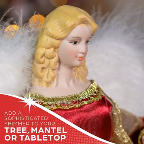 The Christmas Workshop Angel Christmas Tree Topper in Red and Gold – 4