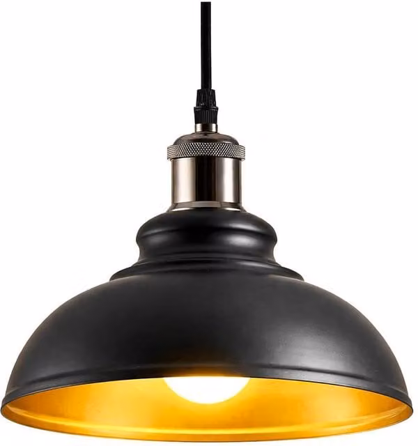 FLAVORA Black and Gold Modern Industrial Metal Dome Ceiling Lamp Shade – 1