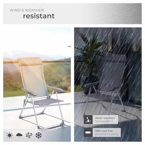 tectake Set of 4 Grey Folding Aluminium Garden Chairs with Adjustable Headrests – 6