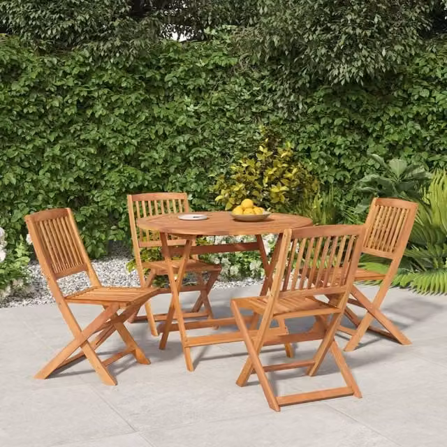 Berkfield Home 5 Piece Garden Dining Set in Brown Oiled Solid Acacia Wood