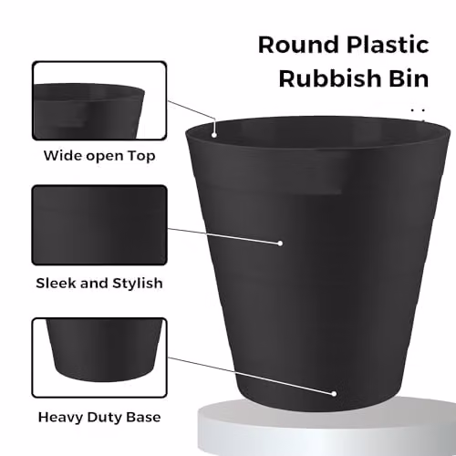 MantraRaj 6L Round Plastic Waste Paper Bin in Black – 5