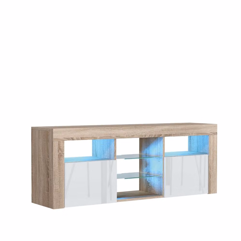 Mex Furniture LTD Pulse TV Unit in Oak and White Gloss with LED Lights, W: 145 cm, D: 35 cm, H: 53 cm – 4