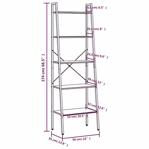 vidaXL 5-Tier Standing Metal Shelf in Black, H 174 x W 56 x D 35 cm – 2