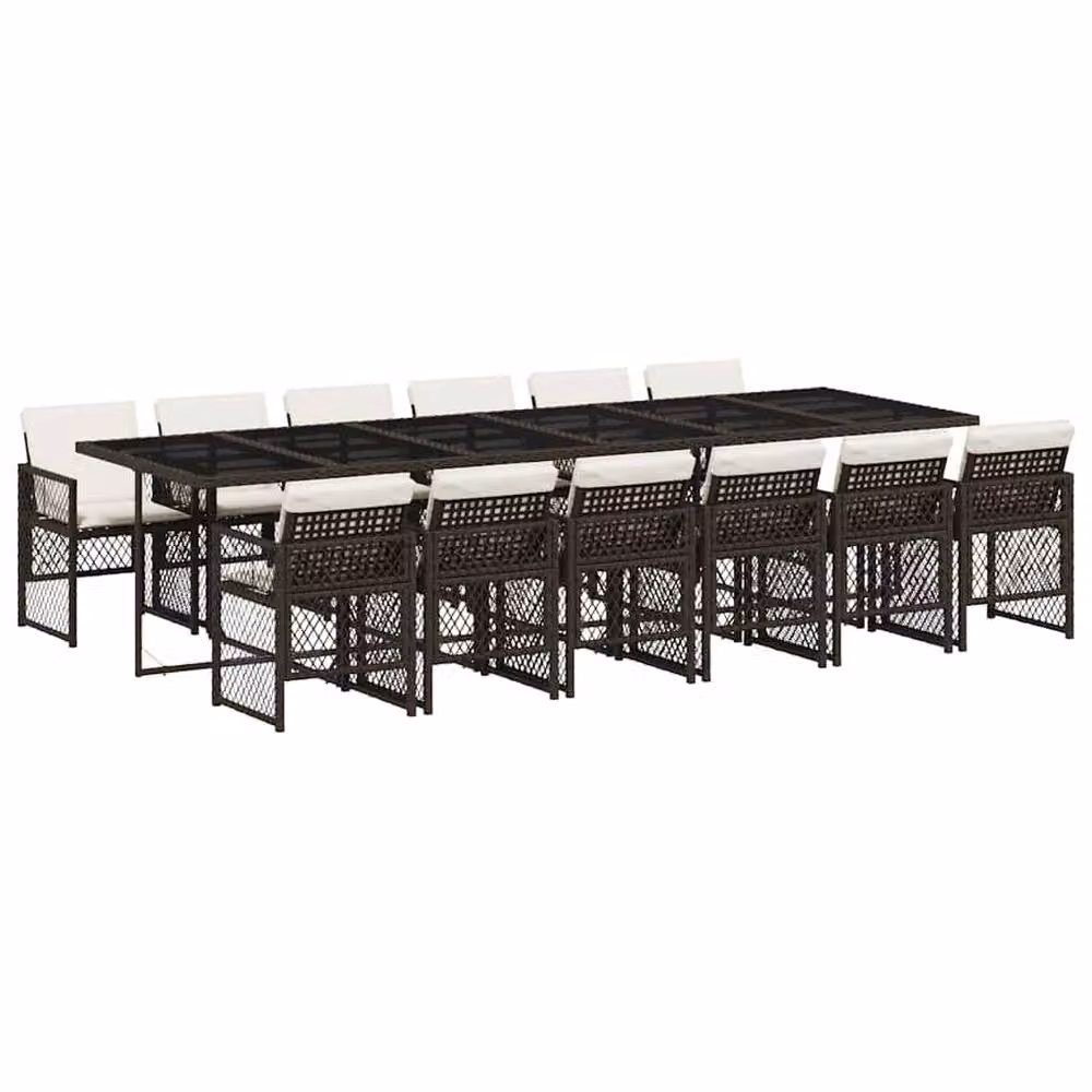 Berkfield Home 13 Piece Brown Poly Rattan Garden Dining Set with Cushions – 2