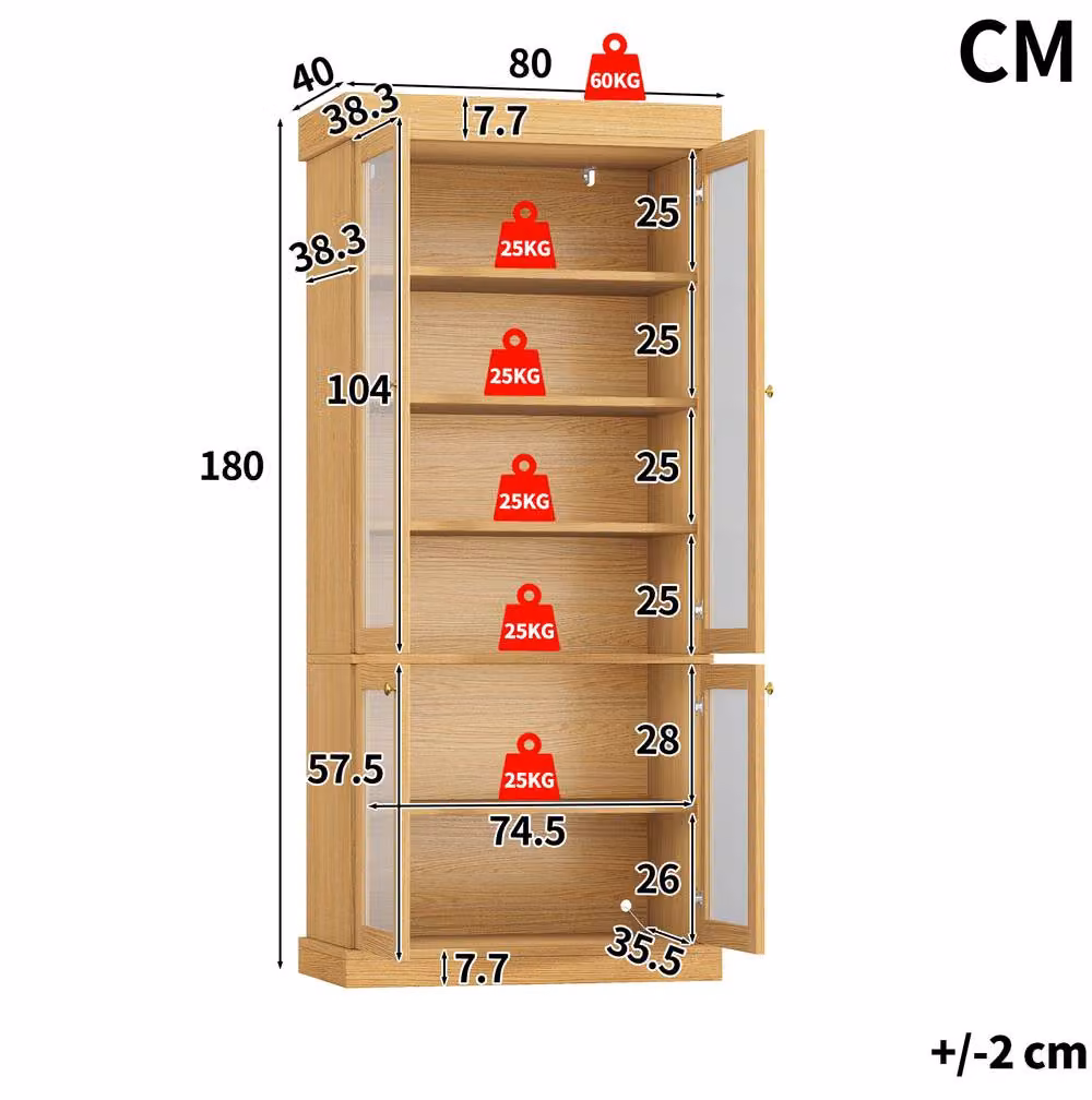 STILVORA Tall Cabinet with LED Lighting and Shelves in Natural Wood – 4