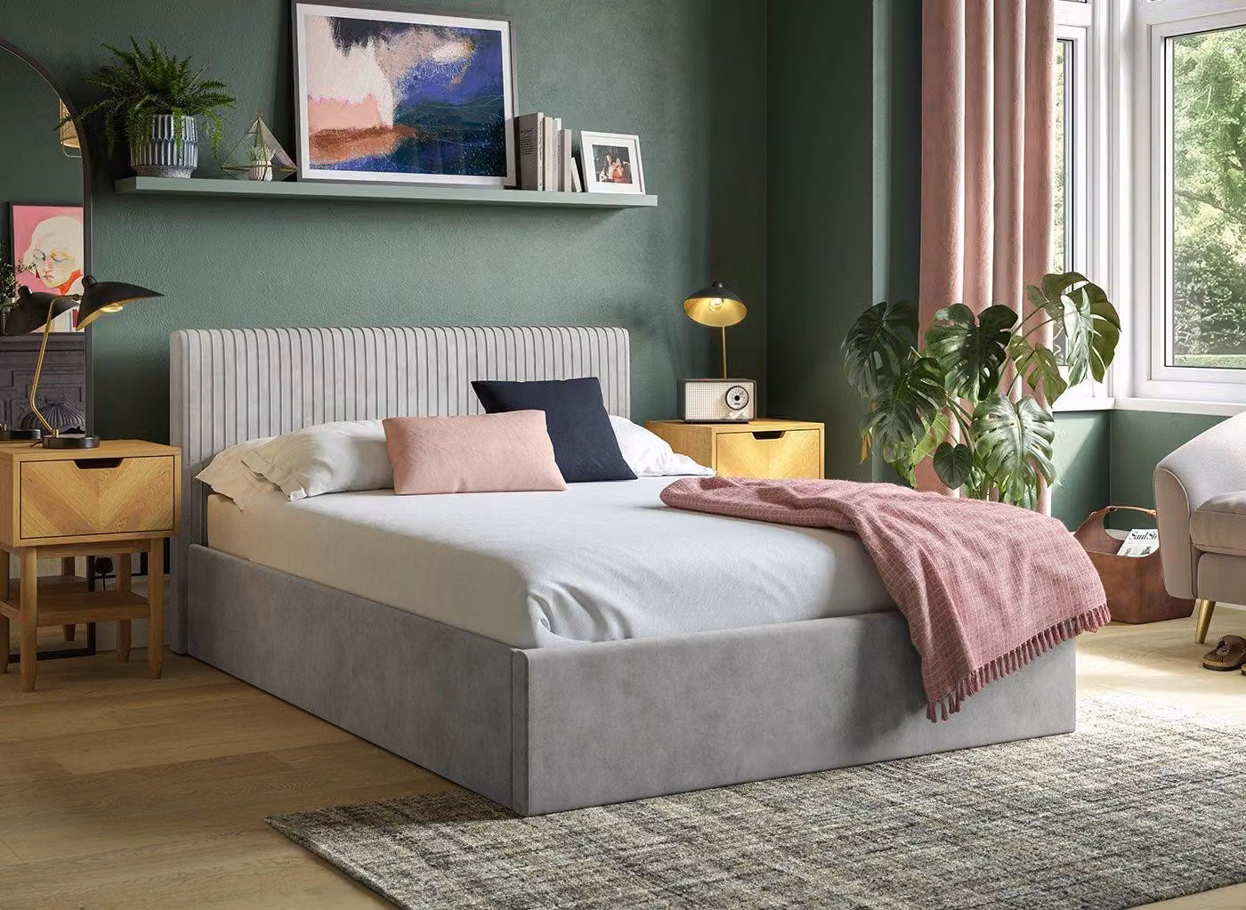Dreams Louanna Grey Velvet Upholstered Ottoman Bed Frame