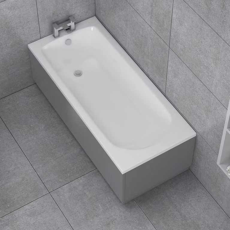 Royal Bathrooms Breeze Round Single Ended Acrylic Bath in White with Grey Gloss MDF Front Panel, W/D/H: 160 x 70 x 44 cm