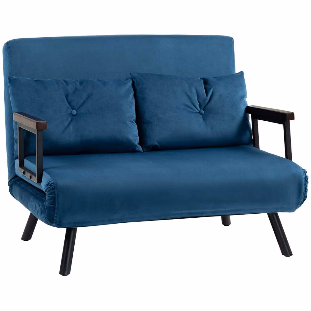 Wyld Haus Lenasu Nasa 4 in 1 Blue Velvet Double Sofa Bed with Cushions, W/D/H: 140 x 200 cm – 2