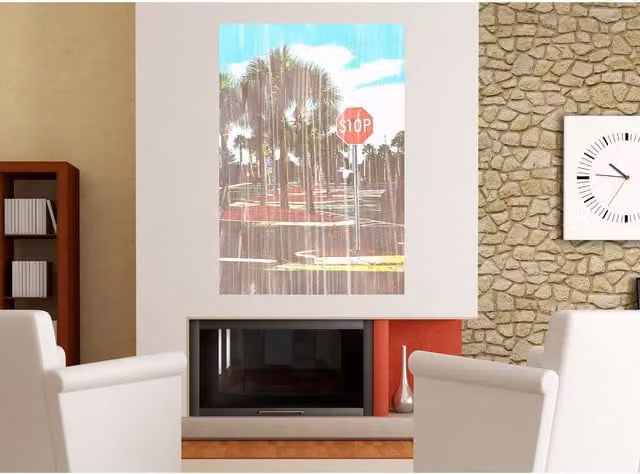 Benjamin Tate Design LTD Gold Stop Graphic Art Canvas Wall Decor in Red and Multicolour, 152 cm