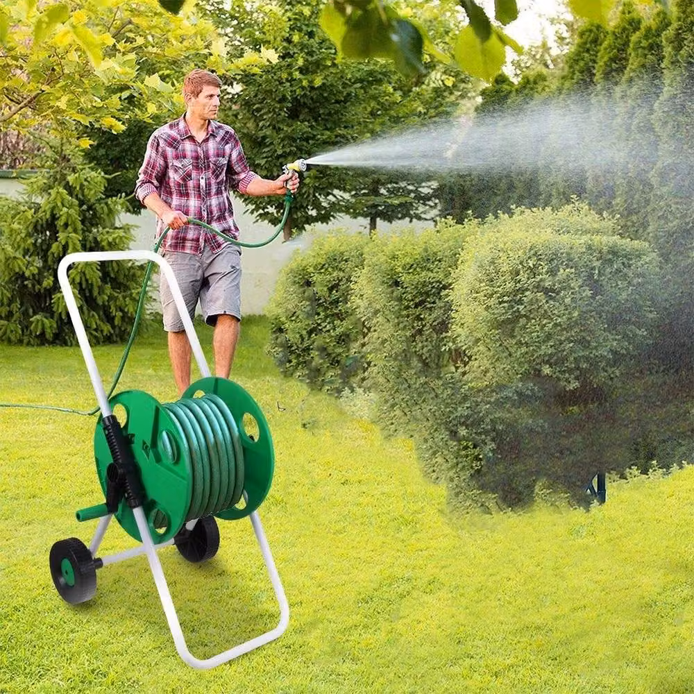 KORVIXA Freestanding Garden Hose Reel Trolley Cart in Green Steel – 3