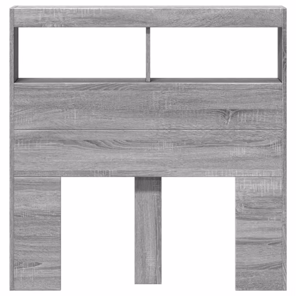 Berkfield Home Modern Wall Mount Headboard Cabinet with LED Lighting and USB Charging Port, Grey Sonoma, W: 100 cm, D: 17 cm, H: 102 cm – 4