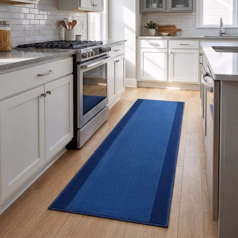 Bravich LTD Bordered Traditional Navy Blue Non-Slip Hallway Runner Rug, W: 60 cm, L: 450 cm – 2