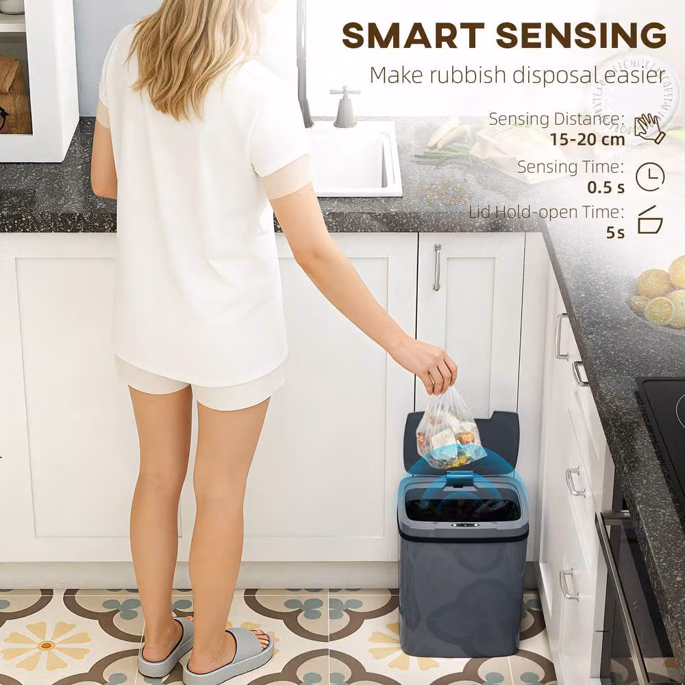 STILVORA 15L Sensor Bin with Touchless Opening, Grey, Fingerprint-Proof Plastic – 6