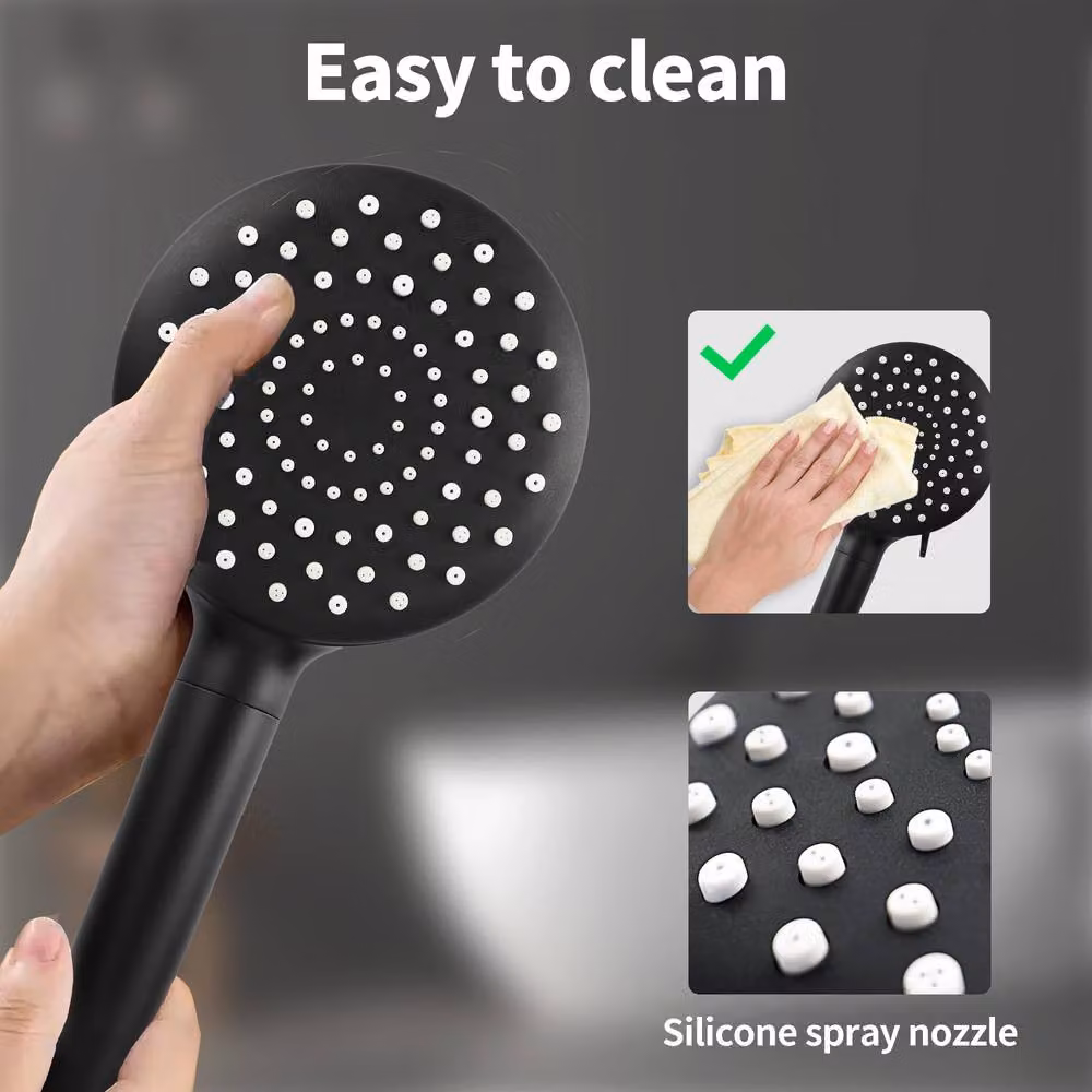 Resmo Round Water Saving Shower Head with 7 Jets and Filter in Matt Black – 5