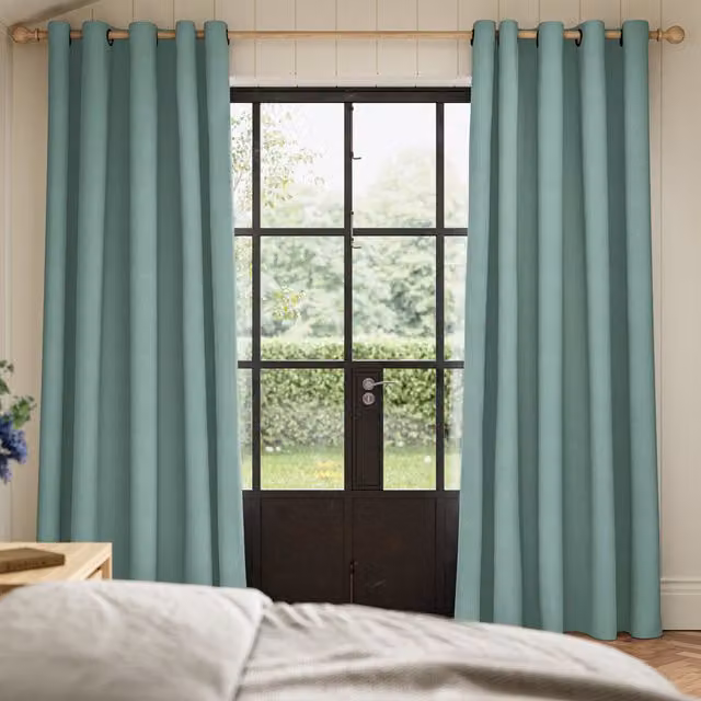Ante Decor Lusso No Joins Made To Measure Blackout Chenille Eyelet Curtains in Duckegg Blue