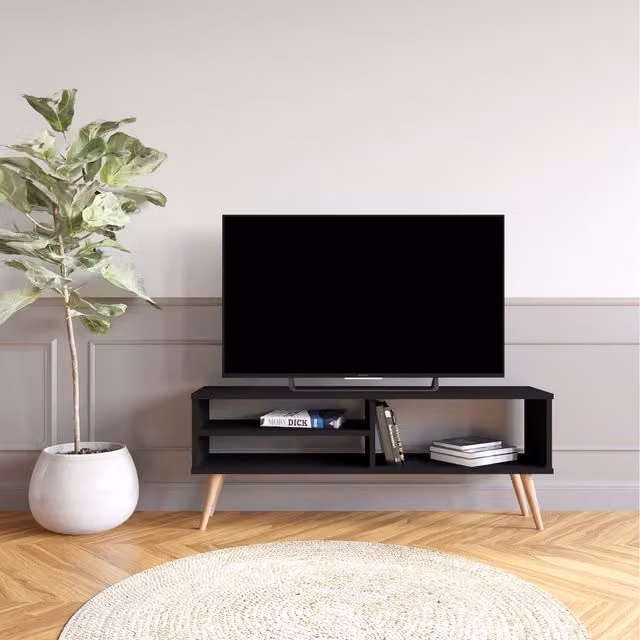 Bimossa Lapis Minimalist TV Stand in Black Matt Wood and MDF, W: 120 cm
