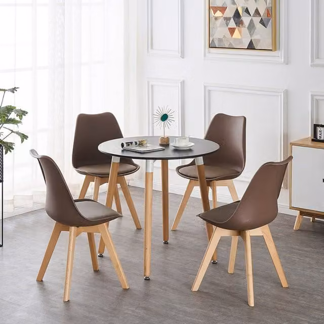 Life Interiors Lorenzo Round Dining Set with Table and 4 Chairs in Brown