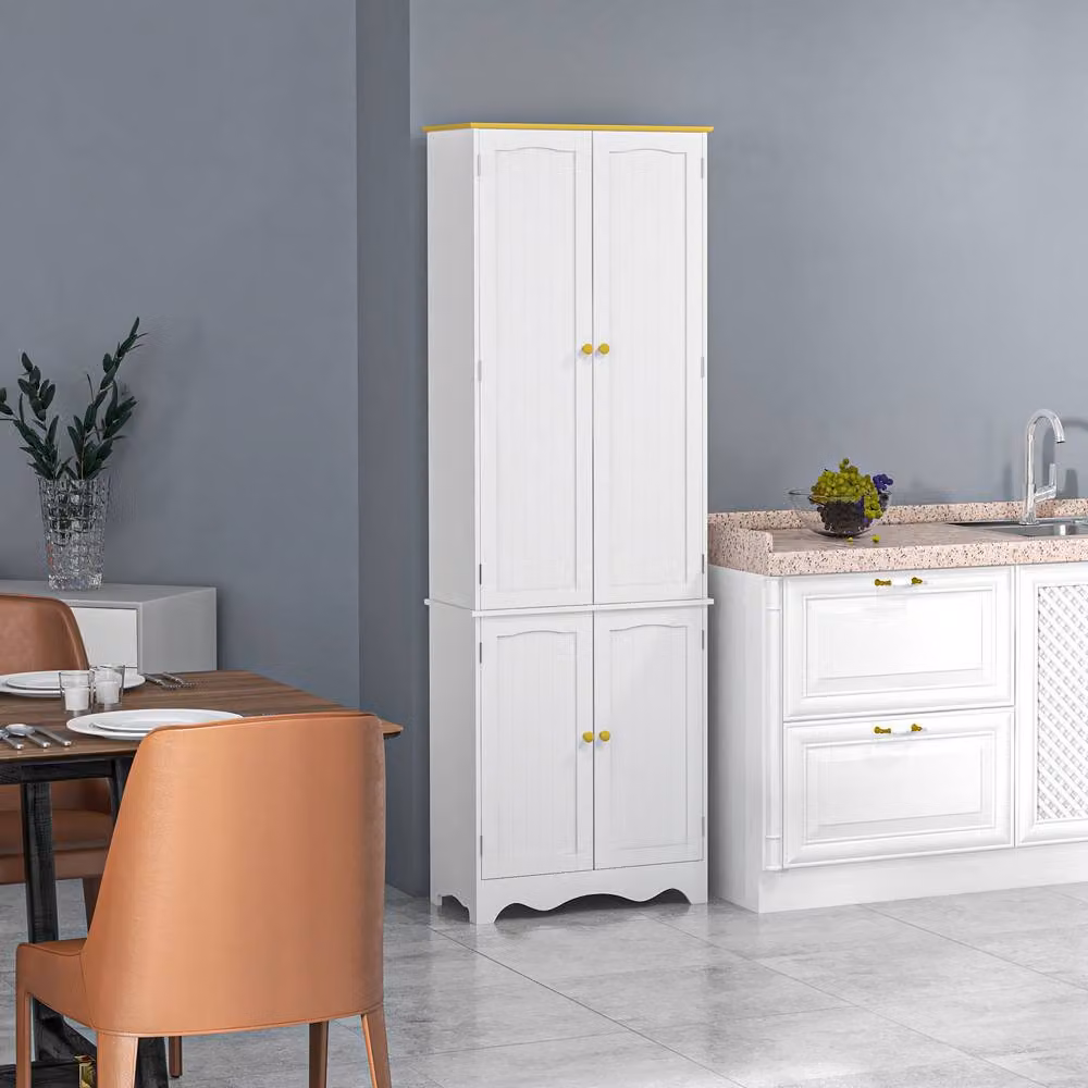 STILVORA White 4-Door Freestanding Kitchen Pantry Storage Cabinet with 6 Tiers and Hinged Doors – 3