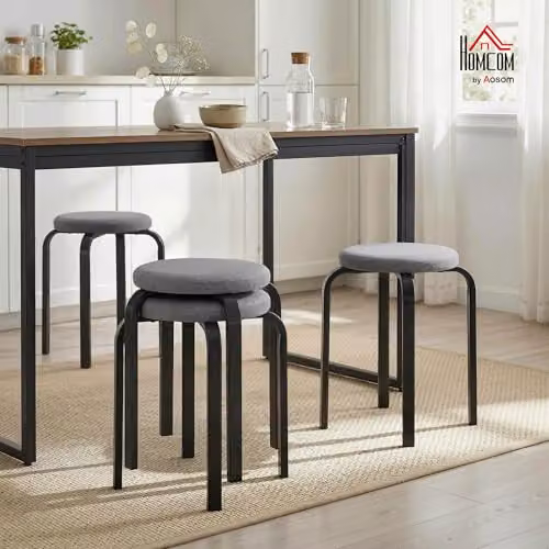 HOMCOM Set of 4 Modern Stackable Cushioned Stools in Grey – 2
