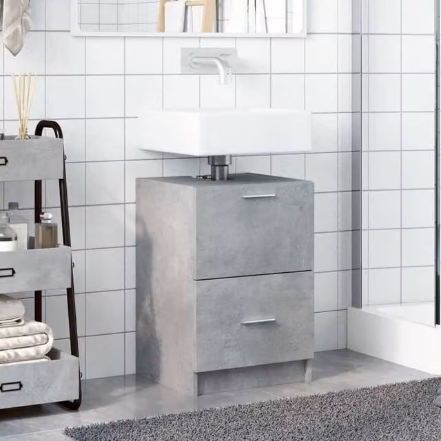 Berkfield Home Freestanding Bathroom Sink Cabinet in Concrete Grey, W/D/H: 40 x 37 x 59 cm