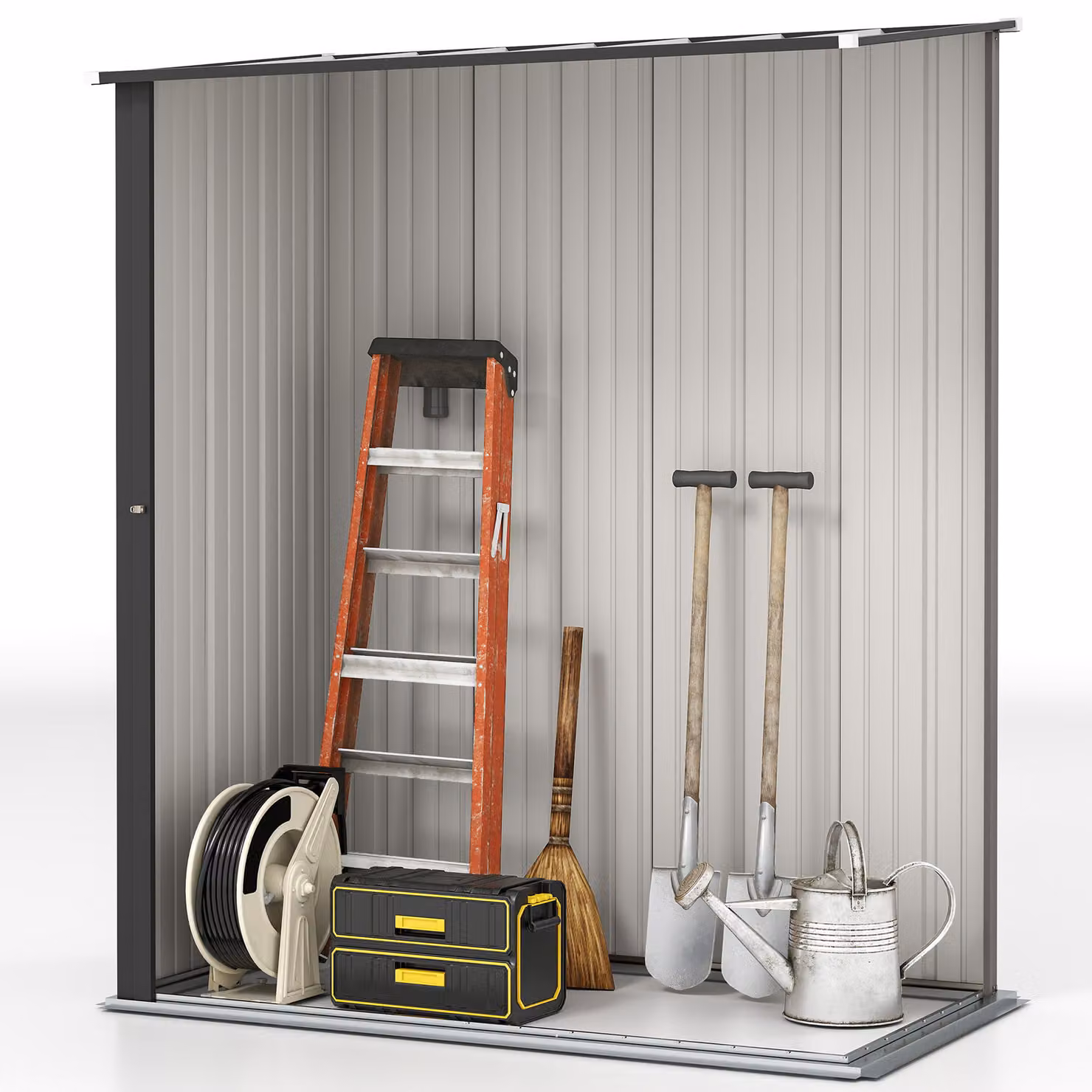 Outsunny Galvanised Steel Pent Garden Shed with Single Latched Door, Light Grey – 4
