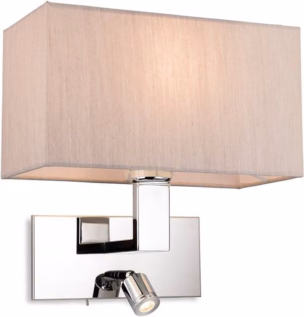 Firstlight Raffles Adjustable Chrome Wall Reading Lamp with Grey Fabric Shade