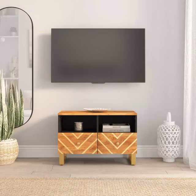 Berkfield Home Industrial Mango Wood and Metal TV Cabinet in Brown and Black, W: 70 cm, D: 33.5 cm, H: 46 cm – 1