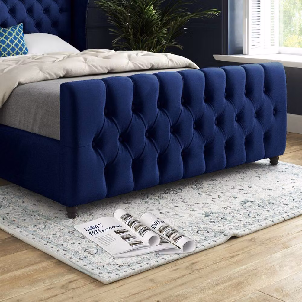 KDMD Keysoe Blue Soft Velvet Upholstered Designer Bed Frame, W/D/H: 90 x 200 cm – 5