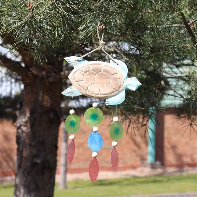 KDMK Aqua Turtle Copis Drop Carving Nautical Coastal Hanging Decor in Multicolour