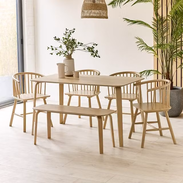 Julian Bowen Set of 2 Kaito Dining Chairs in Light Beech Oak and Beige