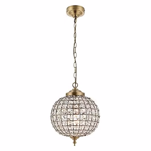Endon Tanaro 1 Light Globe Pendant in Gold/Brass and Transparent Glass