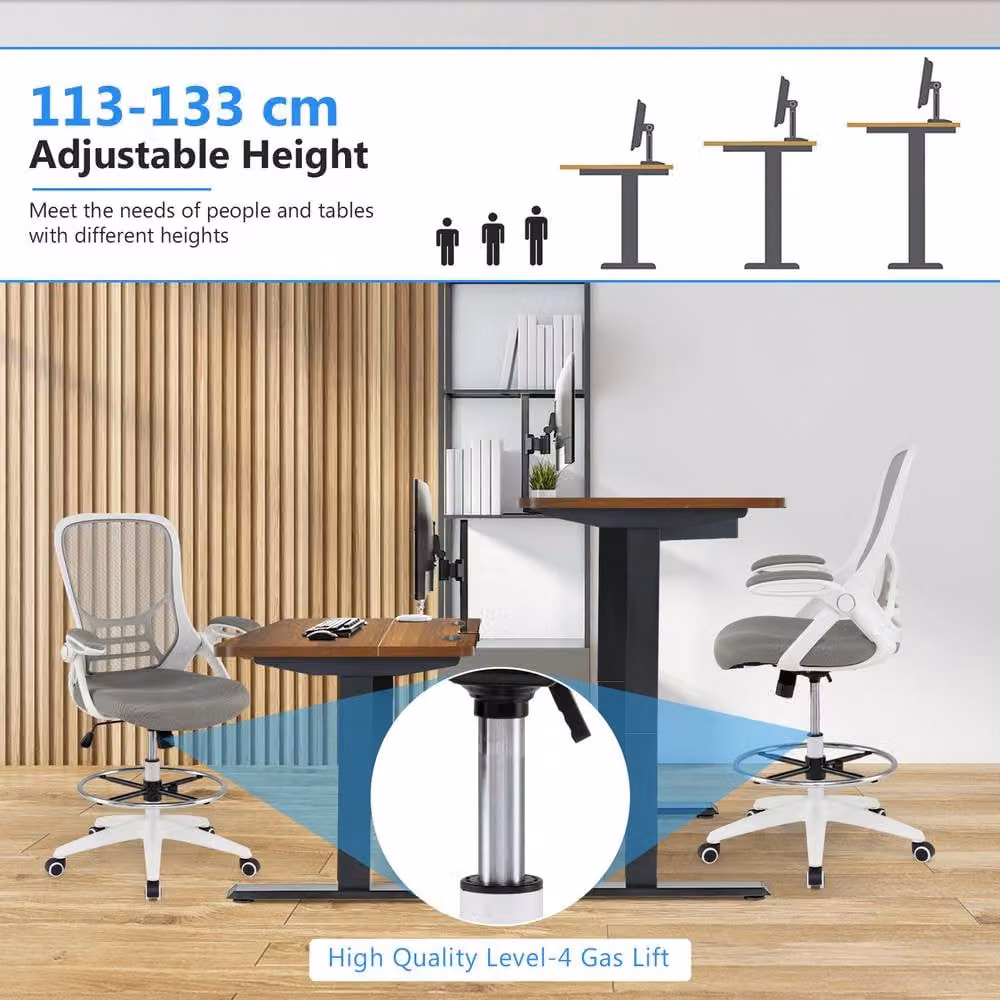 Costway Ergonomic Mesh Drafting Chair in White with Swivel and Foot Ring – 3