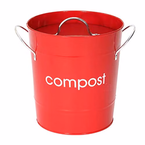 Orsina Compact Steel Compost Bin with Flip Lid in Red and White, W/D/H: 29.0 x 21.0 x 19.0 cm – 1
