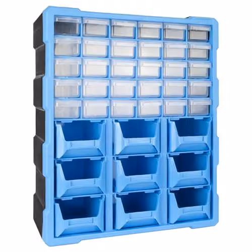 TekBox DIY Storage Organiser Unit with 60 Drawers in Blue – 1