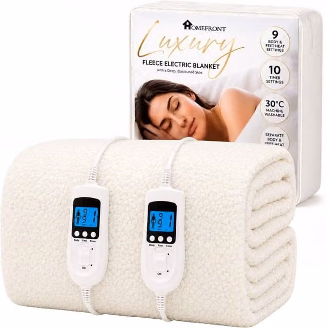 Homefront King Size Fleece Fitted Heated Mattress Cover, White, W: 180 cm x D: 200 cm