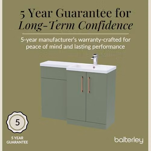 Balterley Green L-Shaped Vanity Unit with Basin, WC Unit and Soft Close 2-Door Storage, Right Hand Configuration – 3