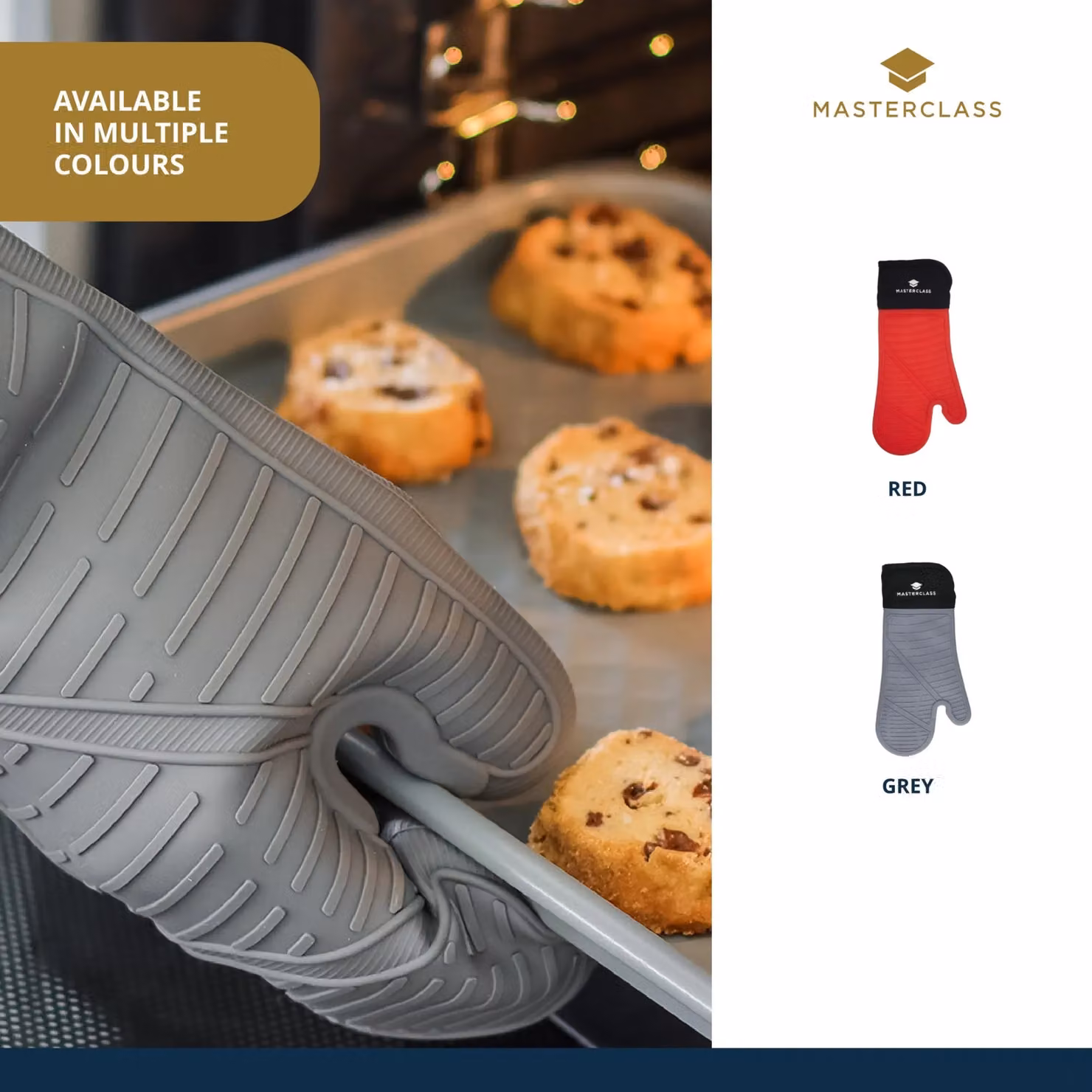 MasterClass Waterproof Non-Slip Silicone Oven Glove in Grey and Black – 8