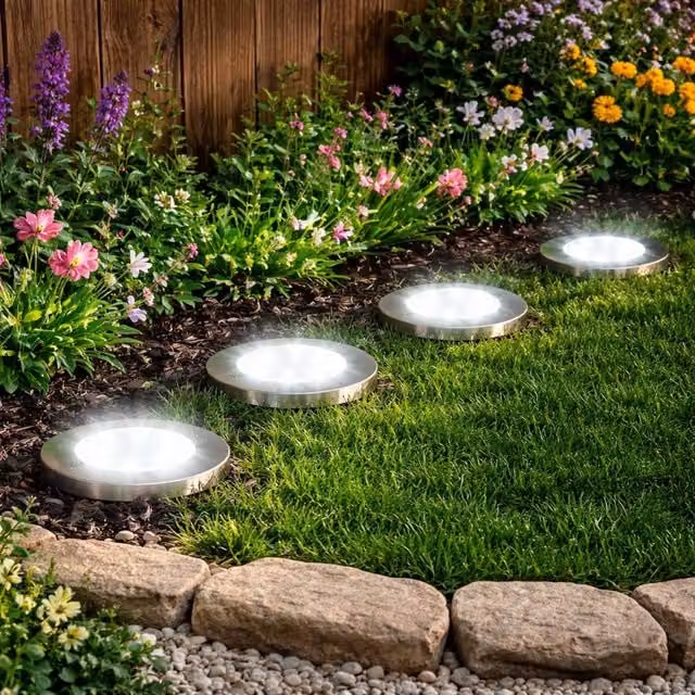 Voltico Set of 4 Solar LED Ground Spike Lights in Grey for Garden Pathways