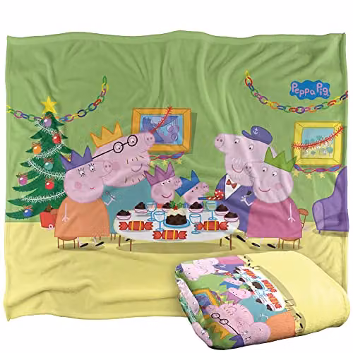 Hasbro Peppa Pig Christmas Dinner Super Soft Silky Touch Fleece Blanket, White and Multicolour, W: 152 cm, D: 127 cm