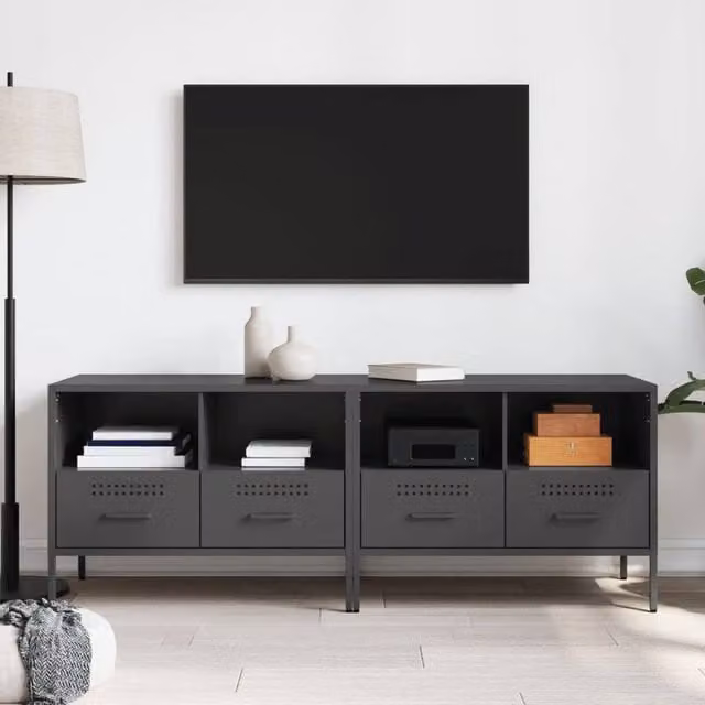 Berkfield Home Set of 2 Black Metal TV Cabinets, W/D/H: 68 x 39 x 50.5 cm