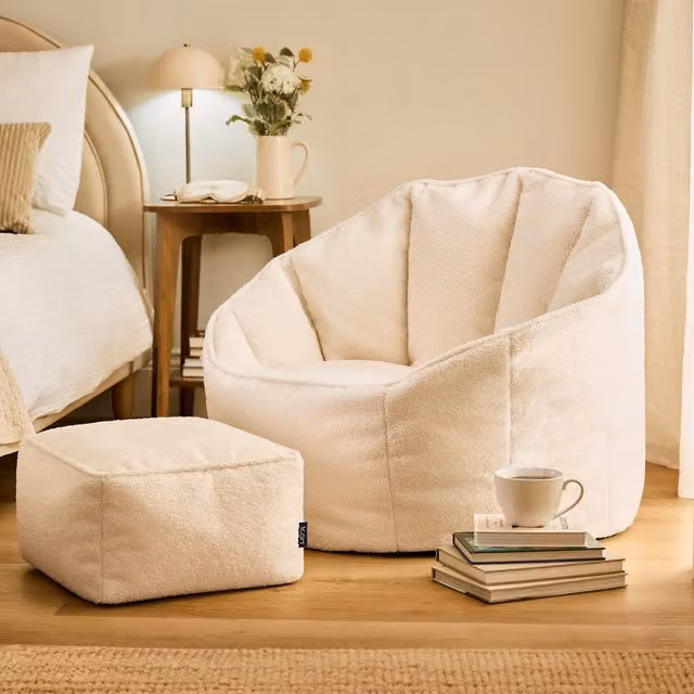 ICON Boucle Sirena Accent Chair and Footstool Bundle in Cream – 1
