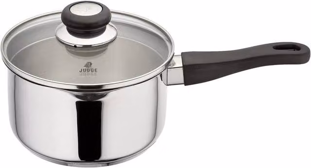 Judge Vista Non-Stick Draining Saucepan with Glass Lid, Metallic Silver, 2.1L, Diameter: 18 cm – 1