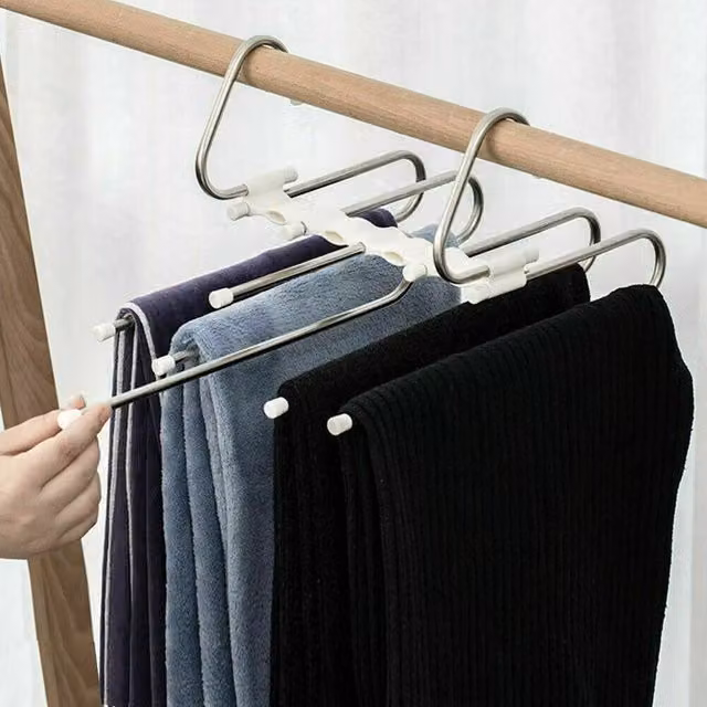 SPETLEK Multi Layer Silver Metal Clothes and Trouser Storage Rack, Large
