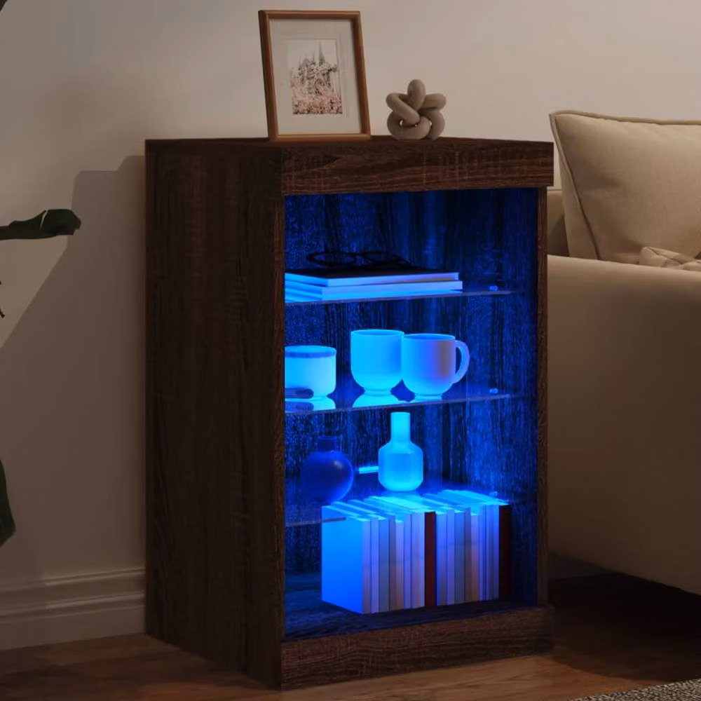 Berkfield Home Modern Brown Oak Sideboard with Integrated LED Lights W/D/H: 41 x 37 x 67 cm – 4