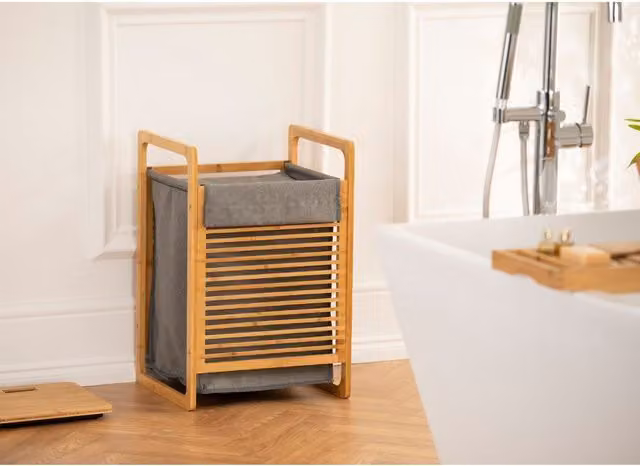 Homiu Bamboo and Heavy Cotton Collapsible Folding Laundry Basket in Orange