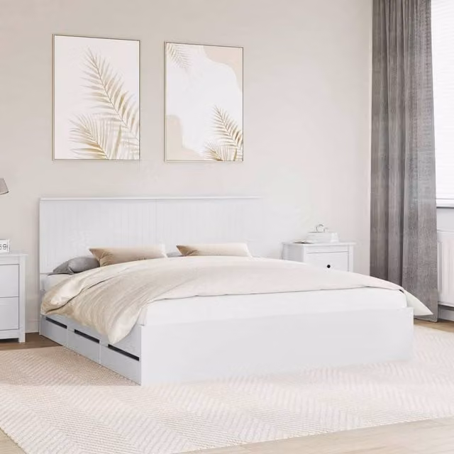 Berkfield Home Modern Bed Frame with Drawers in White, Engineered Wood, W/D/H: 180 x 200 cm
